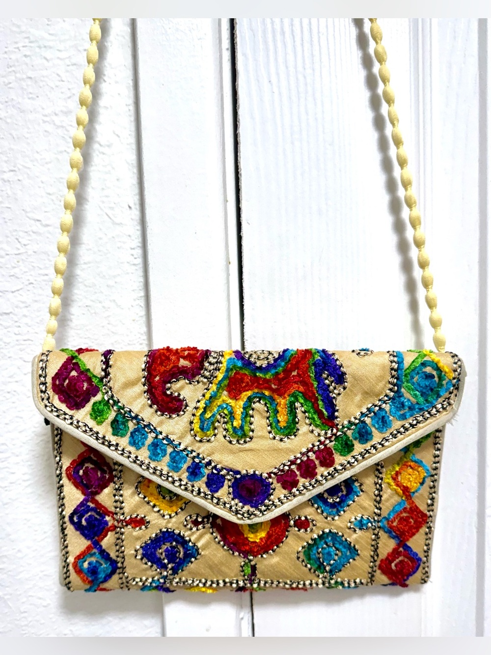 Hand-Embroidered Multicolor Envelope Clutch